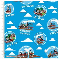 Fabric Thomas Tank Engine 100% Cotton 112cm wide 2714-02 Explore Together Blue
