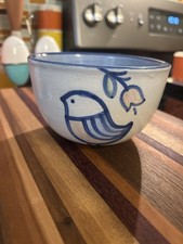 MA Hadley Pottery Stoneware Everything Bowl Spring Bird And Flower
