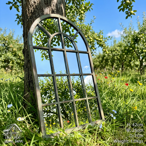 Metal round arch garden mirror - round,