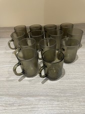 13x Smoked Glass Mugs Arc France Arcoroc – Vintage 1970s – Some Marks/cloudy 