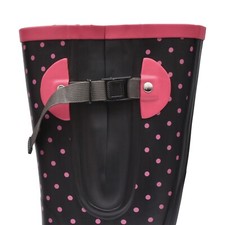 LADIES GIRLS WIDE CALF FITTING FASHION WELLINGTON BOOTS BLACK & PINK SPOTS UK4