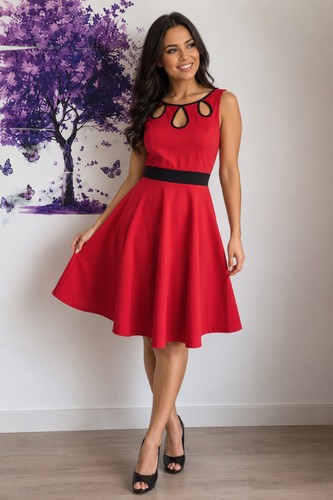 Red black dress rockabilly - red,