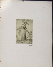 Original Old Vintage Print German Drawings Woman And Child C1923 20th Century