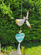 Hand Made Double Love Bird Wind Spinner Mobile Natural Feather Bird Wind spinner