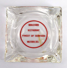 Vintage Marketing Ashtray Clear Glass MCM Boulevard Restaurant Milford DE