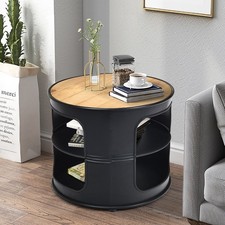 3-Tier Round End Table Coffee Snack Table Rustic Storage Side Table Nightstand