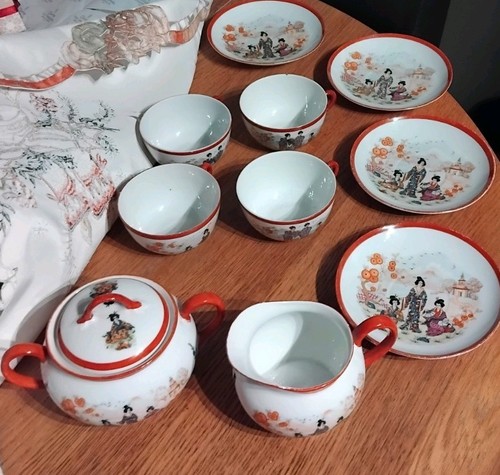 Vintage geisha tea set biscuit - set,