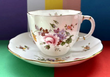 Vintage Royal Crown Derby "Derby Posies" Tea Set Duo,Teacup&Saucer Set🌸💜🌿🌼💚