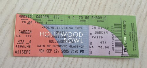 Oasis ticket stub hollywood - oasis,