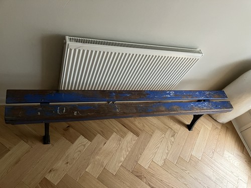 Wooden school bench with cast - school,