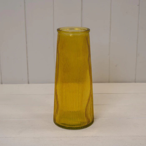 Yellow glass stem bottle vase - glass,