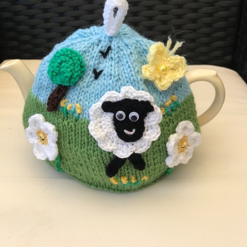 Hand knitted sheep tea cosy - hand,
