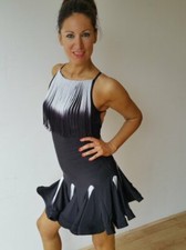 STRETCHY OPEN BACK LATIN / SALSA DRESS WITH FRINGE SiZE 6 8 10