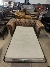 Chesterfield Tan Real Leather Two Seater Sofa Bed