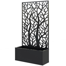 Outdoor Metal Planter with Back Trellis Garden Climbing Vines Plants Black