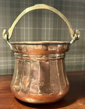 Antique Cooper Pot Planter With Brass Handle Vintage Old Plant Display Retro