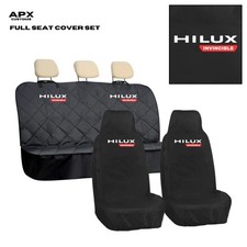 FOR TOYOTA HILUX INVINCIBLE - FRONT + REAR SEAT COVERS IN BLACK - WATERPROOF