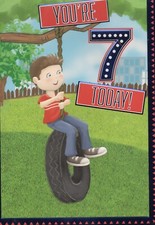 Boys 7th Birthday Card Tyre Swing Design Lovely Verse 7"x5"