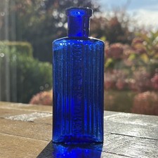 Victorian 2 oz Glass Not To Be Taken Embossed Vintage Blue Poison Bottle
