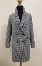 Zara Wool Coat Small (8-10) Hounds tooth Black & White Double Breasted Warm