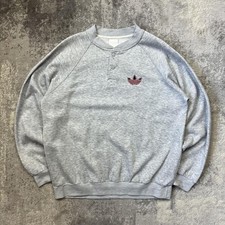 Vintage Grey Adidas Sweatshirt Small Mens Henley Collar Made in Korea 1980's