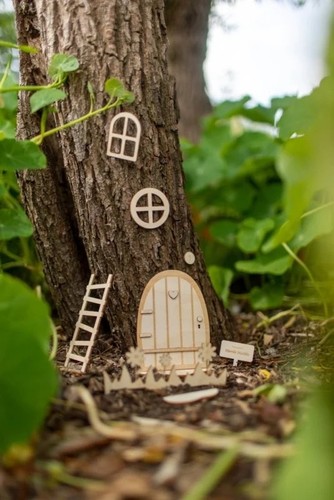 Wood mini fairy door - wood, &