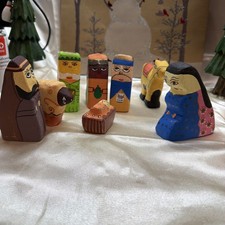 Vintage Paper Mache Nativity Figures 4”Hand Painted 8 Figures