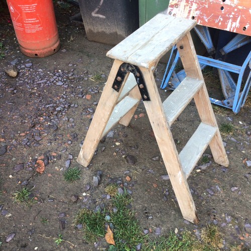 Old wooden folding step ladder - wooden,