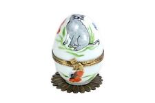 Limoges Porcelain Musical  Egg  Decorated  with  Grey Cat & Poppy by Fanex