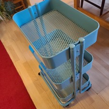 IKEA RÅSKOG Turquoise metal trolley w/ wheels. Excellent condition. 28x38x61cm