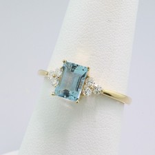 Modern Aquamarine Diamond Ring 585 Yellow Gold Geometric Style Rectangle New
