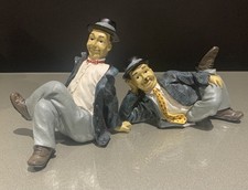 2 Vintage Laurel & Hardy Lying Down Resin Figurines Figures Ornament Statue Rare