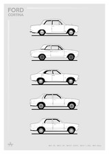 POSTER - FORD CORTINA EVOLUTION B+W - (A4 A3 A2 Sizes) Car Ghia, Mk3, Mk4