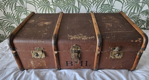 Large antique steamer trunk - steamer,