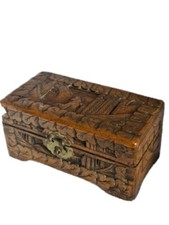 Vintage Chinese Handcarved Wood Camphor Storage Box Jewelry Trinket Decorative 