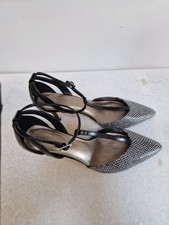 M&S Women's Black and White Snakeskin Style Size 6-5 'T' Bar Court Shoe