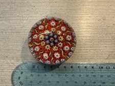 Vintage Millefiori Glass Paperweight-6.5cm Diameter Floral Canes & Ribbon Detail