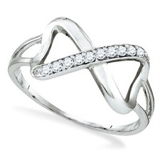 10K White Gold Diamond Infinity Ring Love Knot Band .10ct