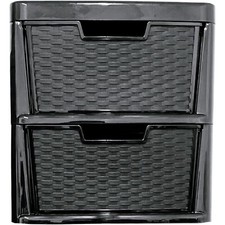 Black Plastic Rattan Drawer Storage Unit Multipurpose Home Office Large Drawers