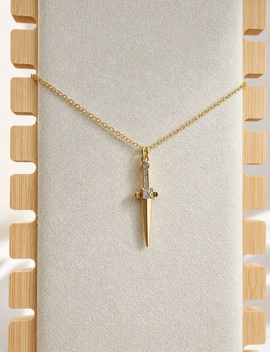 Gold sword pendant necklace - gold,