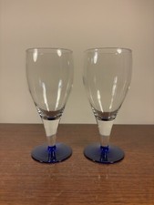 Set Of 2 Luminarc Blue Glass Base Wine Glasses