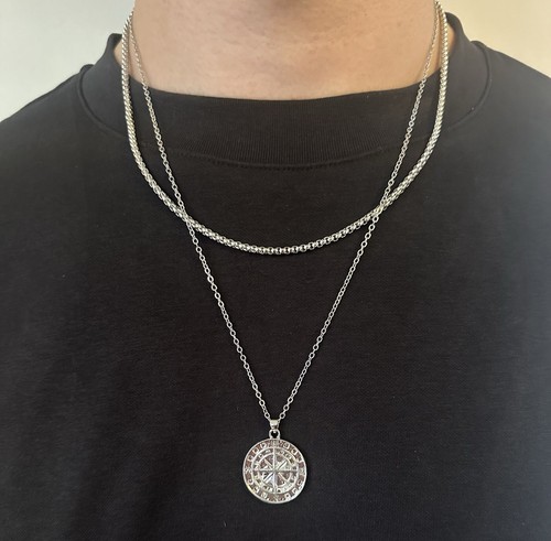 Silver necklace with compass - silver,