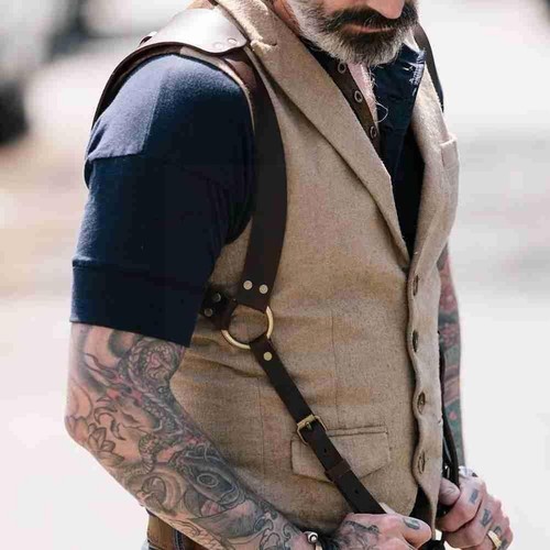 Vintage leather suspenders - vintage,