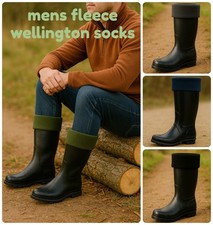Mens Fleece Wellington Boot Socks Wellies Welly Liners Festival Winter Warm