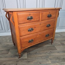 Antique Victorian Chest Of 5 Drawers Commode Solid Wooden Turned Legs & Castors