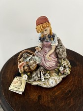 Capodimonte Girl with Puppies Figurine - Excellent Condition