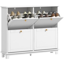 HOMCOM Narrow Shoe Cabinet with 4 Flip Drawers Adjustable Shelves, White