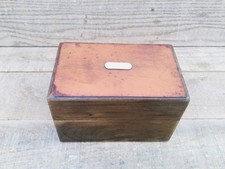 Vintage Wooden Jewellery Trinket Box Hinged Leather Topped Lid