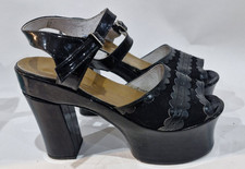 1970's  Platform block heel Patent strappy shoes Gala