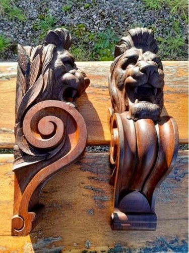 Antique style wooden lion head - antique,